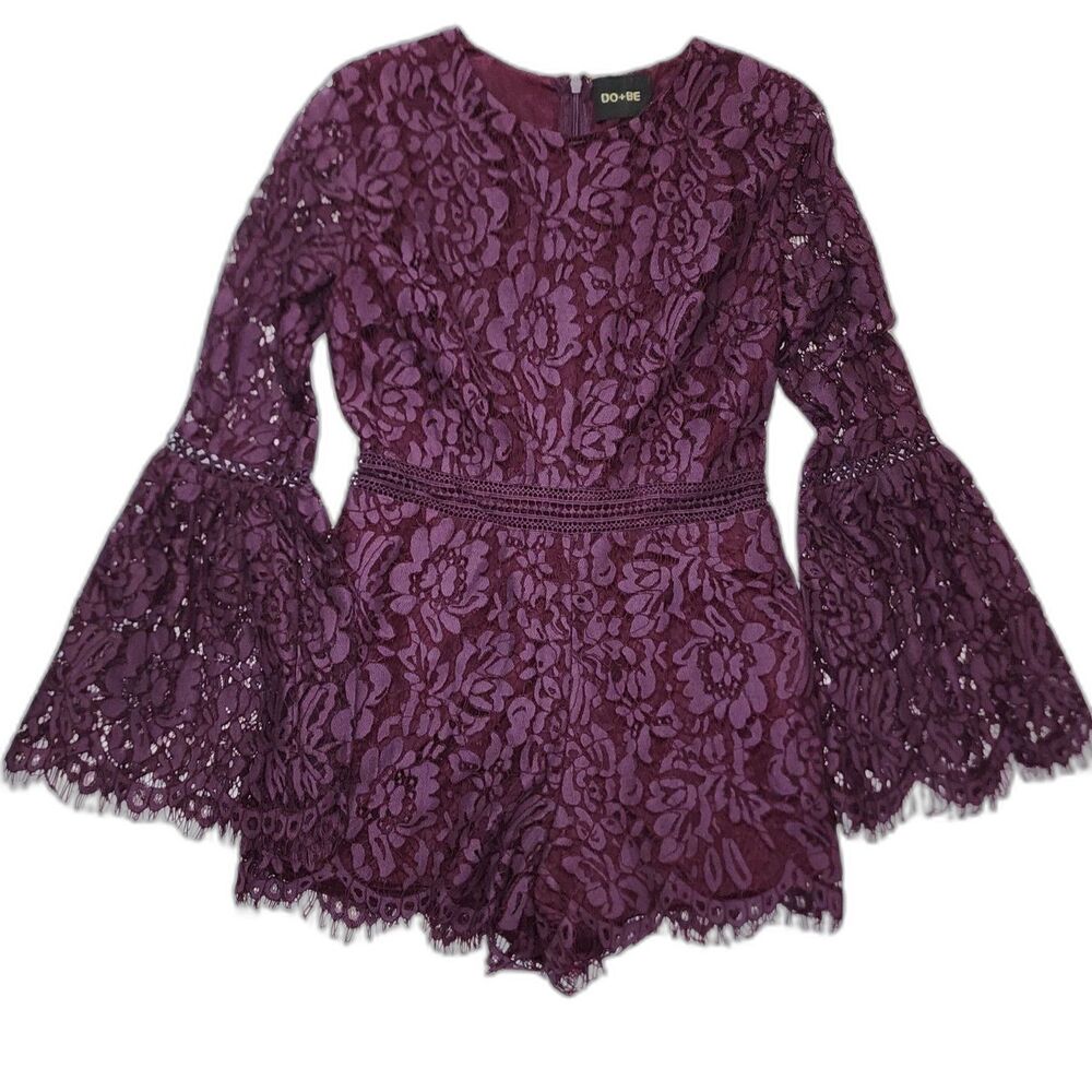 DO+BE Natasha Plum Lace Bell Sleeve Romper Size M - Picture 2 of 12